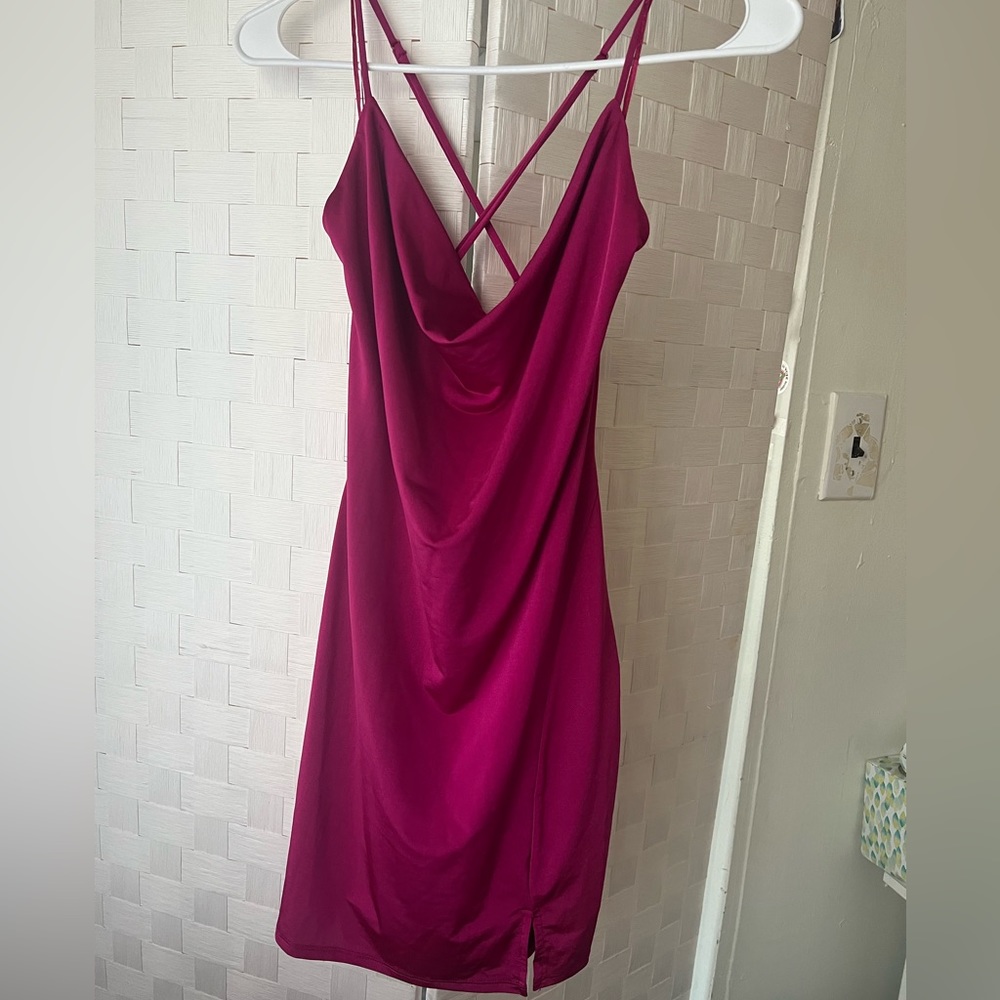 Garage clothing plum cowl neck mini dress, small.